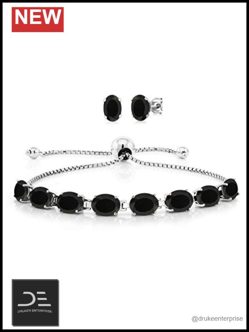 Gemstone Birthstone Bolo Bracelet Stud Earrings Set 925 Sterling Silver